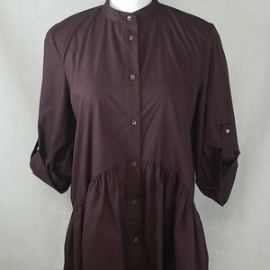 Zara Women Wine Button Down Tunic Dress NWT